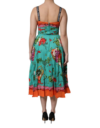 Dolce & Gabbana Multicolor Printed Silk Sleeveless Midi Dress