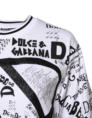 Dolce & Gabbana White Graffiti Print Cotton Crew Neck T-shirt