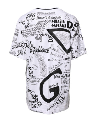 Dolce & Gabbana White Graffiti Print Cotton Crew Neck T-shirt