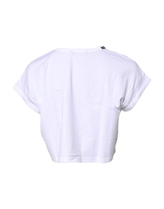 Dolce & Gabbana White Cotton Crew Neck Cropped T-shirt Top