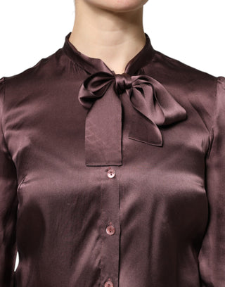 Dolce & Gabbana Brown Ascot Collar Long Sleeve Blouse Top