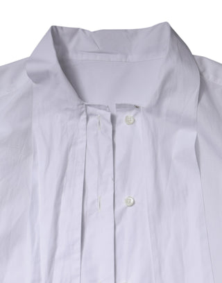 Dolce & Gabbana White Ascot Collar Long Sleeve Blouse Top