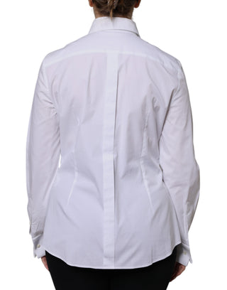 Dolce & Gabbana White Cotton Dress Collared Dress Shirt Top