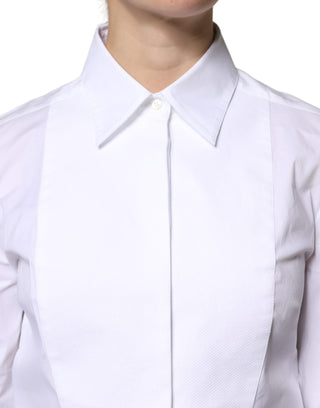 Dolce & Gabbana White Cotton Dress Collared Dress Shirt Top