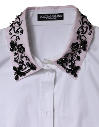Dolce & Gabbana White Embellished Collared Dress Shirt Top