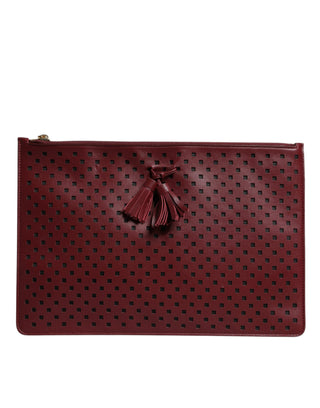 Dolce & Gabbana Burgundy Black Logo Embellished Men Zip Flat Pouch Bag