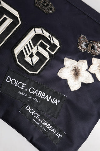 Dolce & Gabbana Blue DG Logo Patch Embellished Pouch Clutch Bag