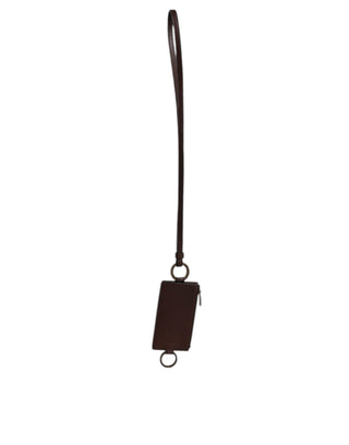 Dolce & Gabbana Brown Calf Leather Lanyard Logo Card Holder Wallet