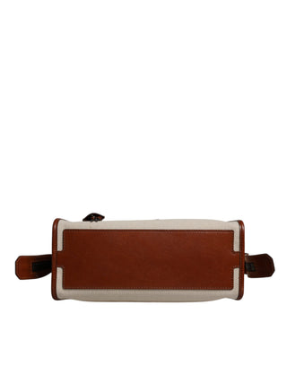 Dolce & Gabbana Beige Brown Cotton Leather Duffle Shoulder Bag