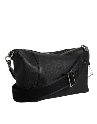 Dolce & Gabbana Black Leather Logo Plaque Shoulder Crossbody Bag