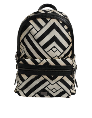 Dolce & Gabbana Black White Nylon Leather Travel Back Pack Bag