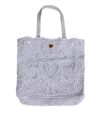 Dolce & Gabbana White Cordonetto Lace Beatrice Tote Shopping Bag