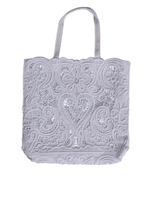 Dolce & Gabbana White Cordonetto Lace Beatrice Tote Shopping Bag