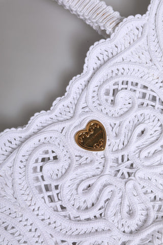 Dolce & Gabbana White Cordonetto Lace Beatrice Tote Shopping Bag