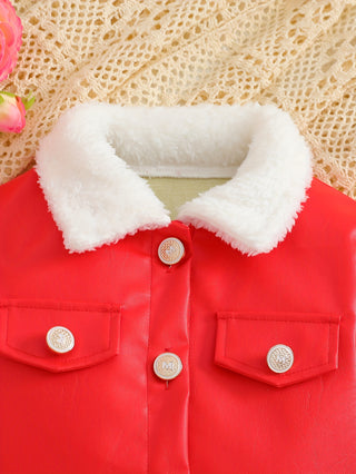 Toddler Kids Fashion Leather Jacket and Skirt Long Sleeve Front Zipper Pockets Girls Fashion Clothes Autumn/Winter 