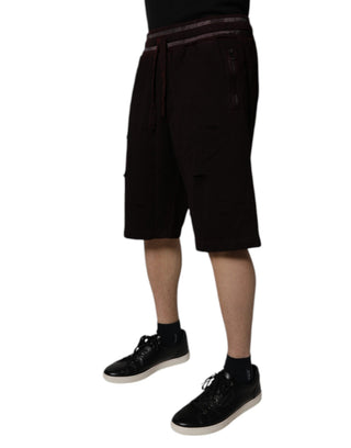 Dolce & Gabbana Maroon Cotton Logo Plaque Men Bermuda Shorts