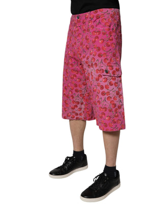 Dolce & Gabbana Pink Cherry Print Cargo Cotton Shorts