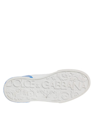 Dolce & Gabbana White Blue Leather Logo Low Top Sneakers Shoes