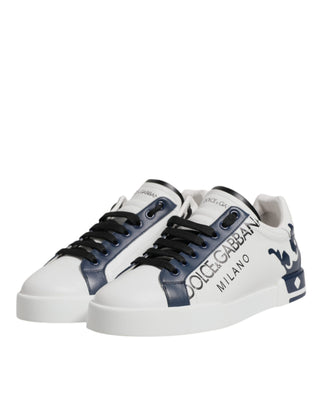 Dolce & Gabbana White Blue Crown Low Top Men Sneakers Shoes