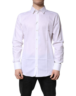 Dolce & Gabbana White Cotton Collared GOLD Dress Formal Shirt