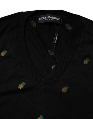 Dolce & Gabbana Black Pineapple Crew Neck Pullover Sweater