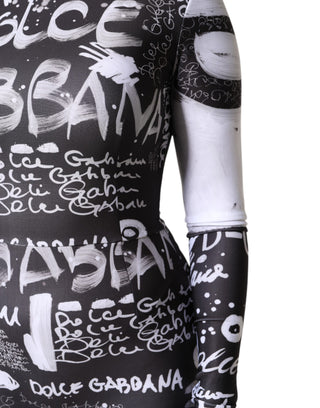 Dolce & Gabbana Black Logo Turtleneck Bodycon Jumpsuit Dress