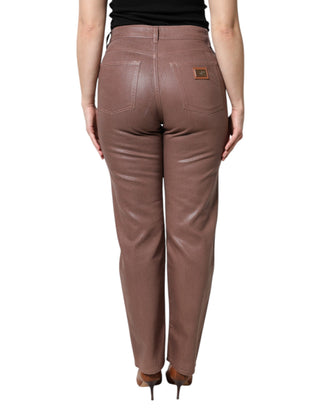 Dolce & Gabbana Brown Cotton High Waist Tapered Denim Jeans