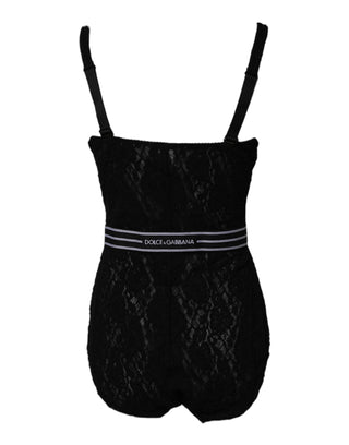 Dolce & Gabbana Black Lace Branded Elastic Lingerie Bodysuit Underwear