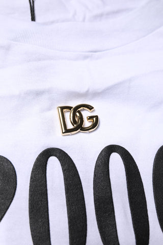 Dolce & Gabbana White Print Lace-Up Cotton Crew Neck T-shirt