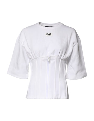 Dolce & Gabbana White Cotton Blend 3/4 Sleeves Blouse Top