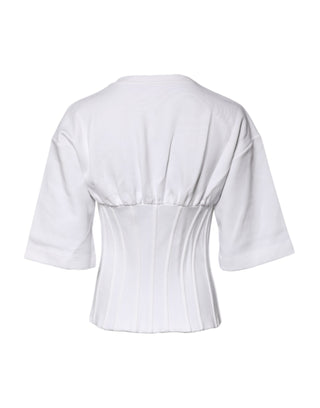 Dolce & Gabbana White Cotton Blend 3/4 Sleeves Blouse Top