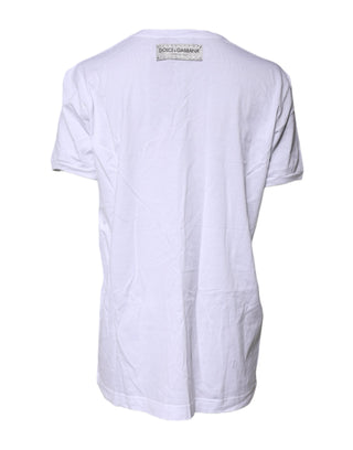 Dolce & Gabbana White Cotton Printed Round Neck Top T-shirt