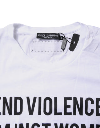Dolce & Gabbana White Cotton Printed Round Neck Top T-shirt