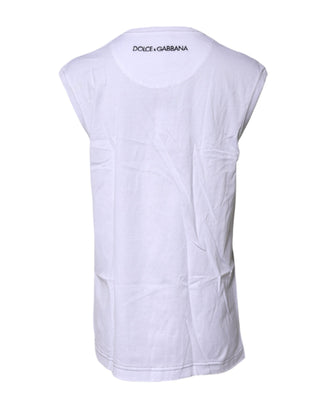 Dolce & Gabbana White Cotton Sleeveless Printed Tank T-shirt