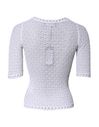 Dolce & Gabbana White Viscose Short Sleeve Crochet Top