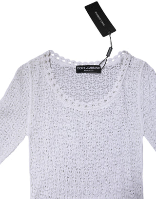 Dolce & Gabbana White Viscose Short Sleeve Crochet Top