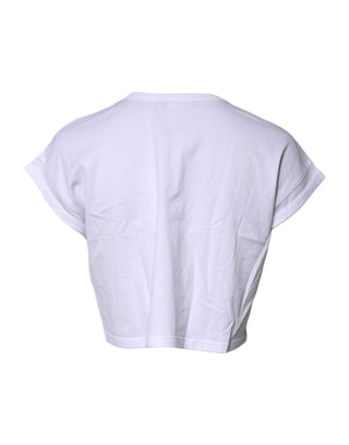 Dolce & Gabbana White Cotton Crew Neck Cropped Top T-shirt