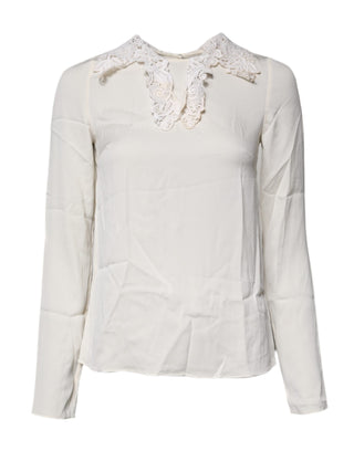 Dolce & Gabbana Cream Floral Lace Long Sleeves Blouse Top