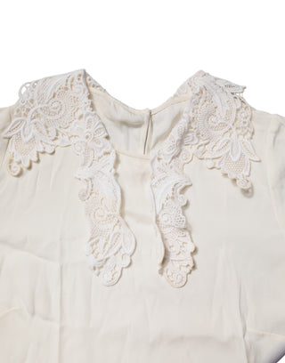 Dolce & Gabbana Cream Floral Lace Long Sleeves Blouse Top