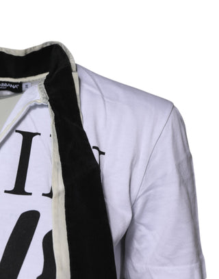 Dolce & Gabbana White Cotton Silk Blend Ascot Collar T-shirt