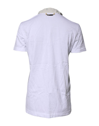 Dolce & Gabbana White Cotton Silk Blend Ascot Collar T-shirt