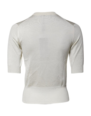 Dolce & Gabbana Cream Short Sleeve Silk Round Neck Blouse Top