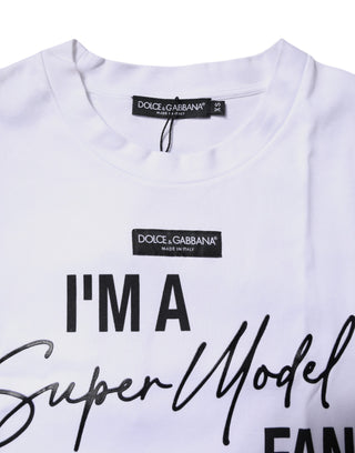 Dolce & Gabbana White Printed Cotton Round Neck Top T-shirt