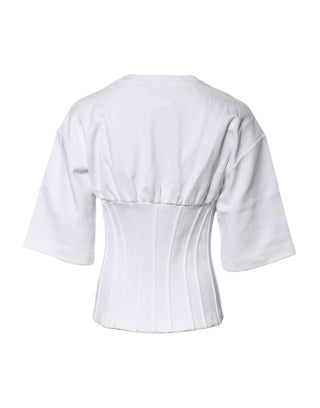 Dolce & Gabbana White Cotton Blend 3/4 Sleeves Blouse Top