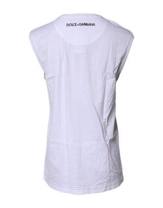 Dolce & Gabbana White Cotton Sleeveless Printed Tank T-shirt
