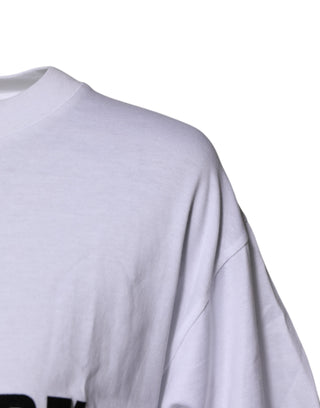 Dolce & Gabbana White Printed Round Neck Top Cotton T-shirt