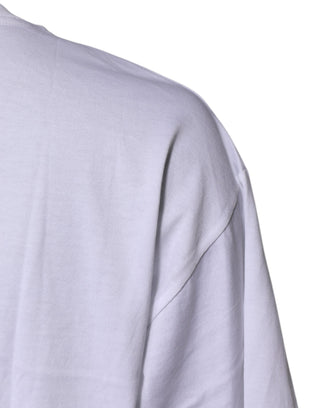 Dolce & Gabbana White Printed Round Neck Top Cotton T-shirt