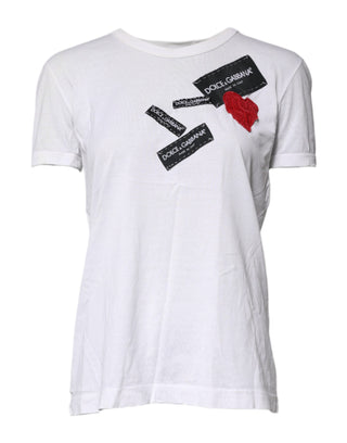 Dolce & Gabbana White Cotton DG Heart Embroidery T-shirt