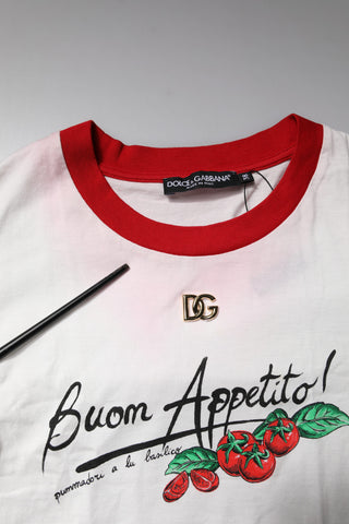 Dolce & Gabbana White Printed Round Neck Cropped Top T-shirt