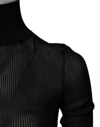 Dolce & Gabbana Black Knit Long Sleeves Turtleneck Slim Top